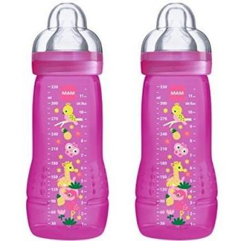 Mam – Biberón segunda edad – 330 ml – A partir de 6 meses – tetina de flujo X – Juego de 2 unidades rosa Rose Talla:2 x 330 mL