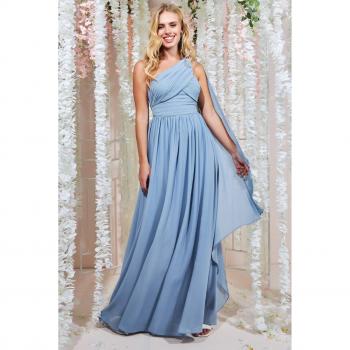 Goddiva One Shoulder Pleated Chiffon Scarf Maxi Dress - Blue
