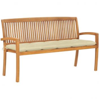 Stackable Garden Bench with Cushion 62.6 Solid Teak Wood