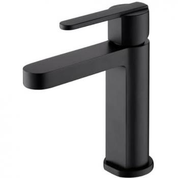 Grifo Monomando de Baño MICE - Grifería de Latón para Agua Fría/Caliente - Grifo de Lavamanos con Caño Corto Color Negro Mate