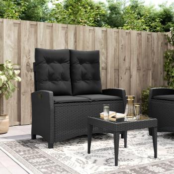 Reclining Garden Bench with Cushions - Black Poly Rattan