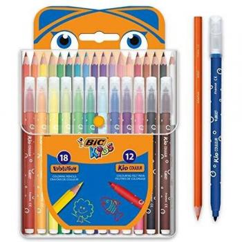 FC Barcelona Red Line Pack BIC 18 Lápices de Colores + 12 Rotuladores Kids 14x25x3cm A Partir De 3 Años