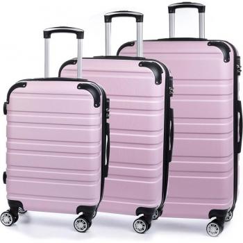DAM Juego de 3 maletas Trolley extensibles en material ligero ABS de alta resistencia con cerradura numérica y 4 ruedas giratorias 360°, dimensiones: 50x30,5x76,5 cm