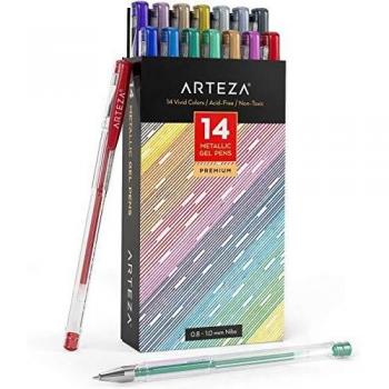Arteza Metallic Gel Pens 14-Individual-Colors - Triangular Grip -