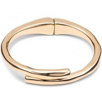 UNO de 50 - 18k Gold-Plated Tubular Bracelet with Hidden Spring, Meeting Point Design, Rigid Hoop, Size M