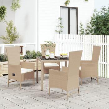 Set de almuerzo de jardín de 5 piezas con cojines Polyrattan Beige