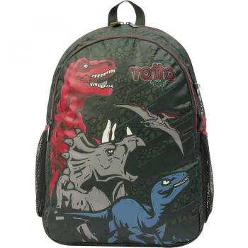 Mochila Escolar Totto Grande T-Rex Verde