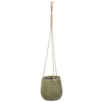 Maceta Colgante Redonda de Yute y Fibra de Arcilla Verde con Patrón Estampado ⌀ 20 cm