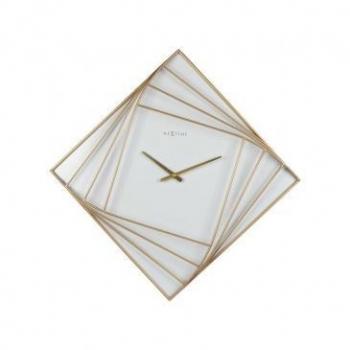 Reloj de Pared NeXtime Turning Square 3268 Oro y Blanco