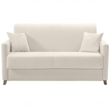 Sofá cama nórdico 2-3 plazas en tejido beige y madera clara con colchón de 13 cm SKANDY