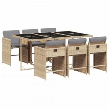 Set Comedor de Jardín 7 Pzas con Cojines Ratán Sintético Beige