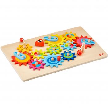 Juego de engranajes grandes Goki - 21 x 33 cm, madera, 16 piezas, estilo Montessori