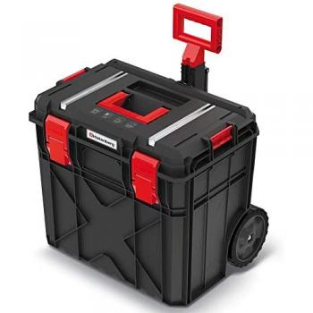 Caja de herramientas con ruedas Kistenberg 38x54.6x51 cm, color negro y rojo, capacidad de carga hasta 50 kg, material plástico resistente al polvo, con mango telescópico