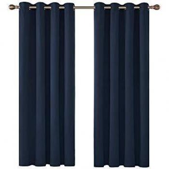 Deconovo Cortinas para Habitación con Aislamiento Térmico Telas Tupidas Gruesas Poliéster con Ojales Plateados 2 Piezas 132 x 114 cm Azul Marino