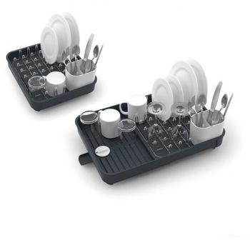 Joseph Joseph Extend™ Escurreplatos Extensible con Boquilla de Drenaje, Adaptable a Encimeras, Color Blanco y Gris