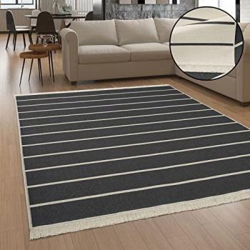 Alfombra Lavable de Salón con Flecos y Diseño Nórdico Boho 60x180 cm, Antracita