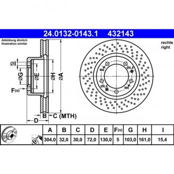 Disco de frenos ATE delantero derecho para PORSCHE 911 (Ref: 24.0132-0143.1)