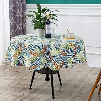 DALINA TEXTIL Mantel de Mesa Antimanchas Redonda de Estampado Hojales Multicolor Tejido Impermeable