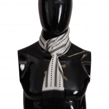 Dolce & Gabbana Black White Silk Polka Dot Print Shawl Fringe Scarf