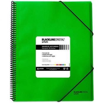 Grafoplás 39834220 Carpeta Espiral con 40 Fundas, A4, Color Verde, Polipropileno, Maxiplás Blackline Cristal