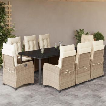 9-Piece Beige Poly Rattan Garden Dining Set with Cushions