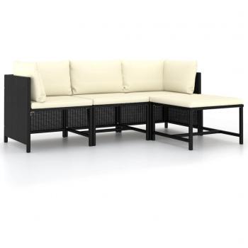 4-Piece Black Poly Rattan Garden Sofa Set with Cushions