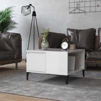 Mesa de centro de madera contrachapada 55x55x36,5 cm en color blanco brillante y negro, ideal como mesita de salón, comedor o auxiliar