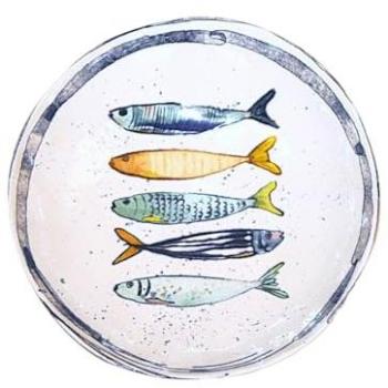 Vajilla de Porcelana 12 Piezas Diseño Pez Iberica Brillo, Incluye Platos de Postre 20cm, Plato Hondo 21cm y Plato Llano 26cm