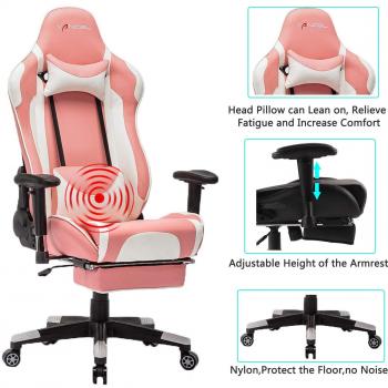 EAVANCEL Gaming Silla Oficina Reclinable de Ergonómico con Masaje Lumbar, Acolchada Reposapiés Plegable Reposabrazos Reposacabezas para Gamer