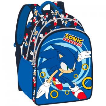 Mochila Sonic the Hedgehog 42cm con diseño de anillos, dimensiones de 42 cm, material resistente, compartimentos múltiples y correas ajustables