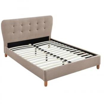 Cama 140 x 190 cm con cabecero capitoné en tela beige - Modelo ELIDE