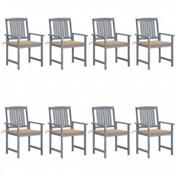 8-Piece Grey Acacia Solid Wood Garden Chairs with Cushions