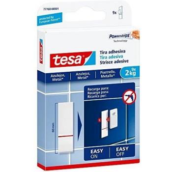 tesa Tiras Adhesivas Doble Cara para Azulejos y Metal, Capacidad de Carga 2 kg, Paquete de 9 Piezas para Superficies Sólidas y Lisas