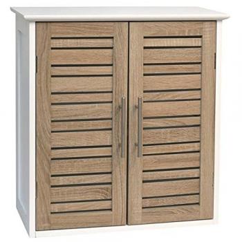 Mueble de Baño para Pared Tendance Stockholm con 2 Puertas y Estanterías de Madera MDF Blanco/Roble Envejecido
