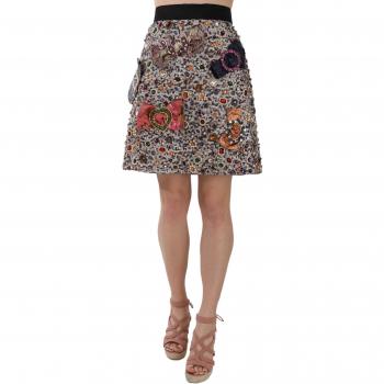 Dolce & Gabbana Silver Crystal Bow High Waist Mini Skirt - IT46|XL, Short Skirts, female, Gray, Size: L Skirts