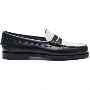 Sebago Classic Dan Women's Handcrafted Black and White Leather Moccasins