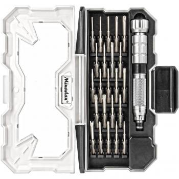 Minadax® Juego De Herramientas De 24 piezas | Destornillador | Para La Mecánica De Precisión | Muy Endurecido | Chromium Vanadium | Extremadamente Resistente | Incl. Caja De Almacenaje