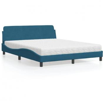 Cama con colchón terciopelo azul 160x200 cm