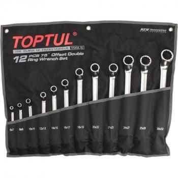Juego de llaves de anillo y estrella TOPTUL 12 piezas, 75 grados angulados, incluye llaves de dos bocas