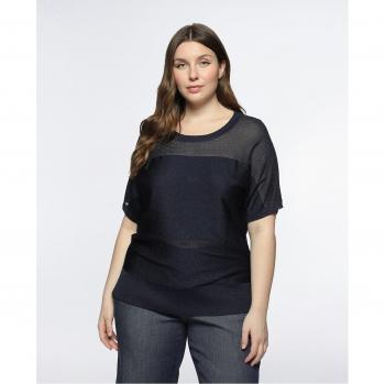 Jersey de lúrex con mangas cortas y cuello redondo para mujer