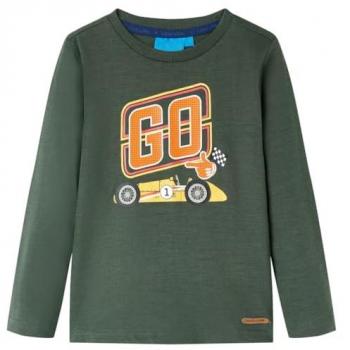 Camiseta Infantil Manga Larga Estampado Coche Carreras Jersey Verde Oscuro 140