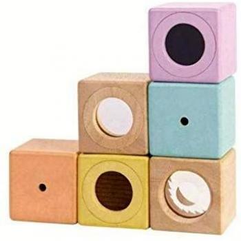 Plan Toys Pastel Sensory Blocks - Wooden Toy for Ages 1+