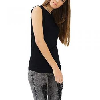 trueprodigy Casual Mujer Marca Camiseta Basico Ropa Retro Vintage Rock Vestir Moda Cuello Redondo Sin Manga Slim Fit Designer Fashion Top, Colores:Black, Tamaño:XS