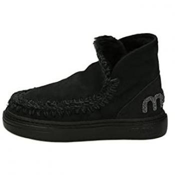 Mou Women's Eskimo Sneaker Bold Glitter Logo Winter Boots - Black, Size 11 US (41 EU)