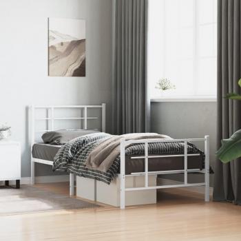 Estructura cama metal con cabecero y pie cama blanca 90x200 cm