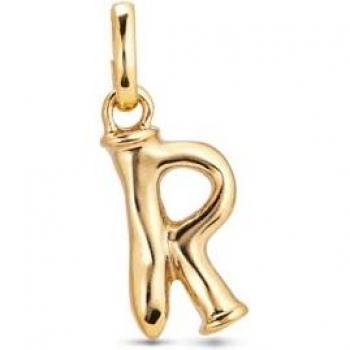 UNOde50 Small R Letter Charm - Gold Plated Metal Pendant