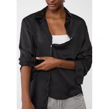 Stradivarius Satin Collared Shirt Black XS