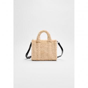 Ecru Faux Shearling Lined Tote Bag OS