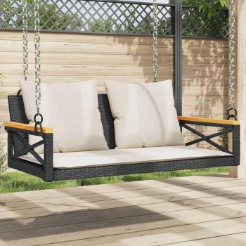 Black Poly Rattan Swing Bench with Cushions 109x62x40 cm