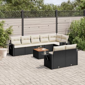 9-Piece Black Poly Rattan Garden Sofa Set with Cushions